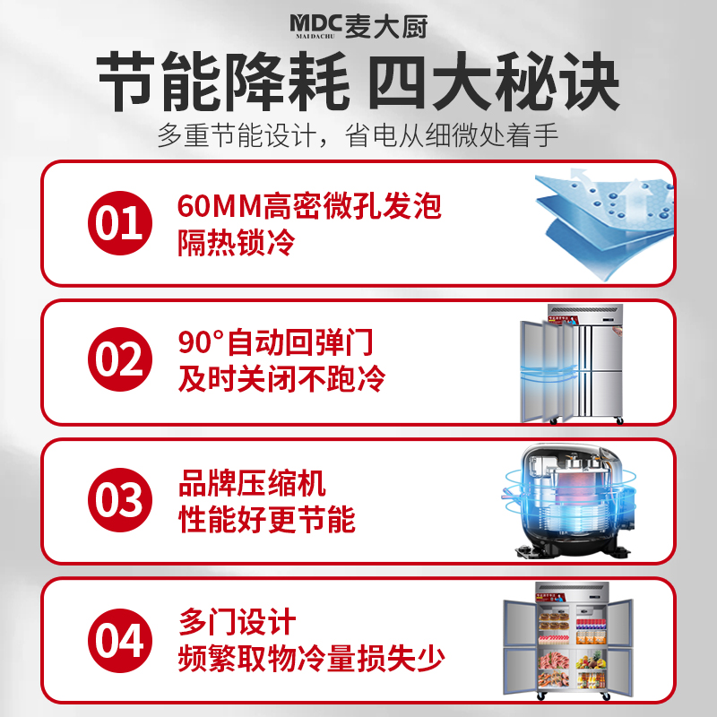 MDC商用四六門冰柜風(fēng)冷無霜冷凍插盤款6門冰柜